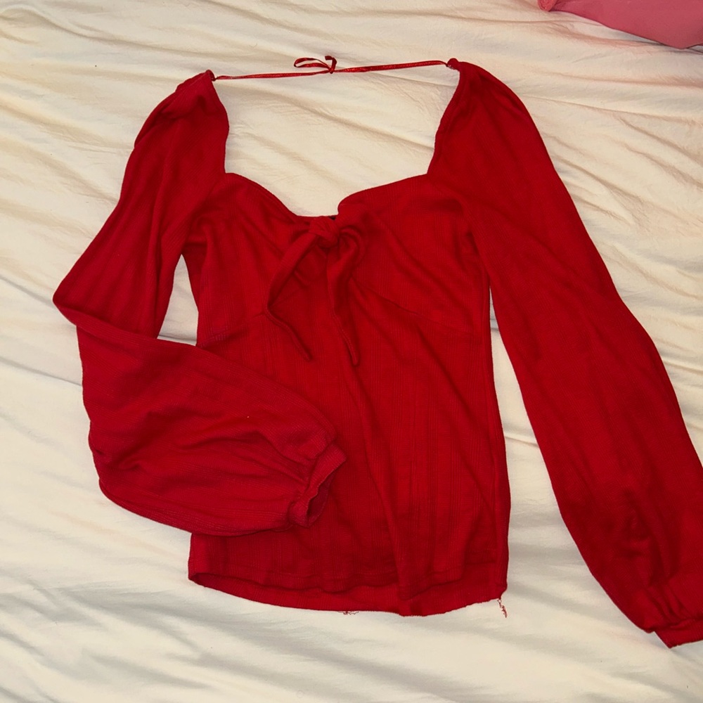 Free People Red Blouse with Tie